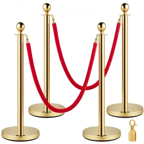 2 Poteaux de guidage doré et 1 corde en velour 1,5m