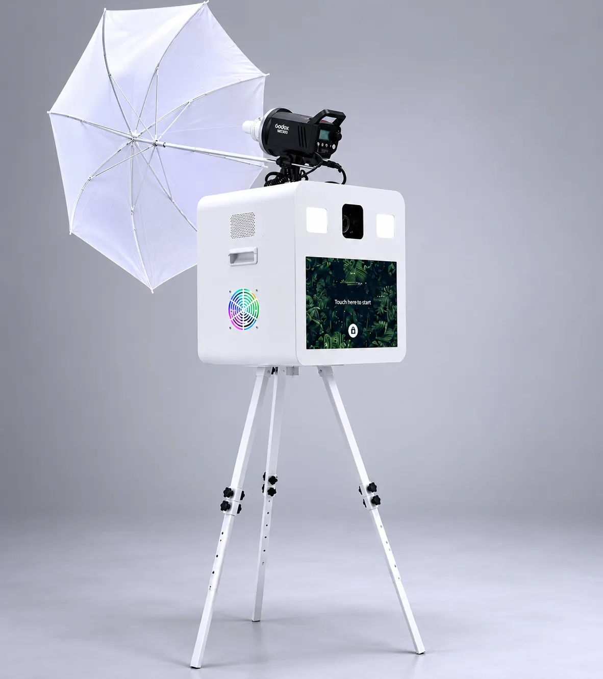 Photobooth Tripod Blanc - Numérique illimité - cadre photo personnalisé format standard